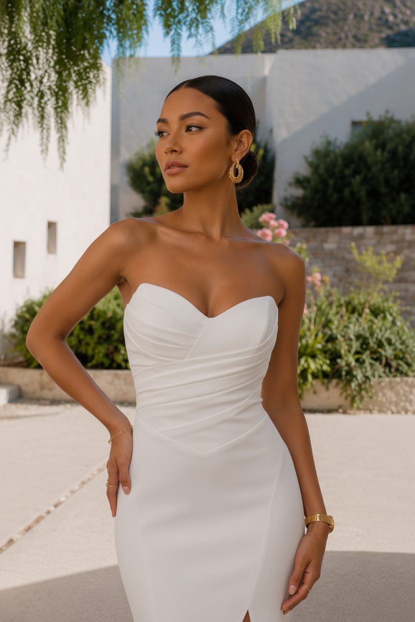 Vestido Halter Blanco con escote keyhole