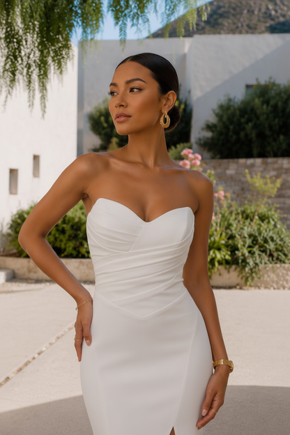 Vestido Halter Blanco con escote keyhole
