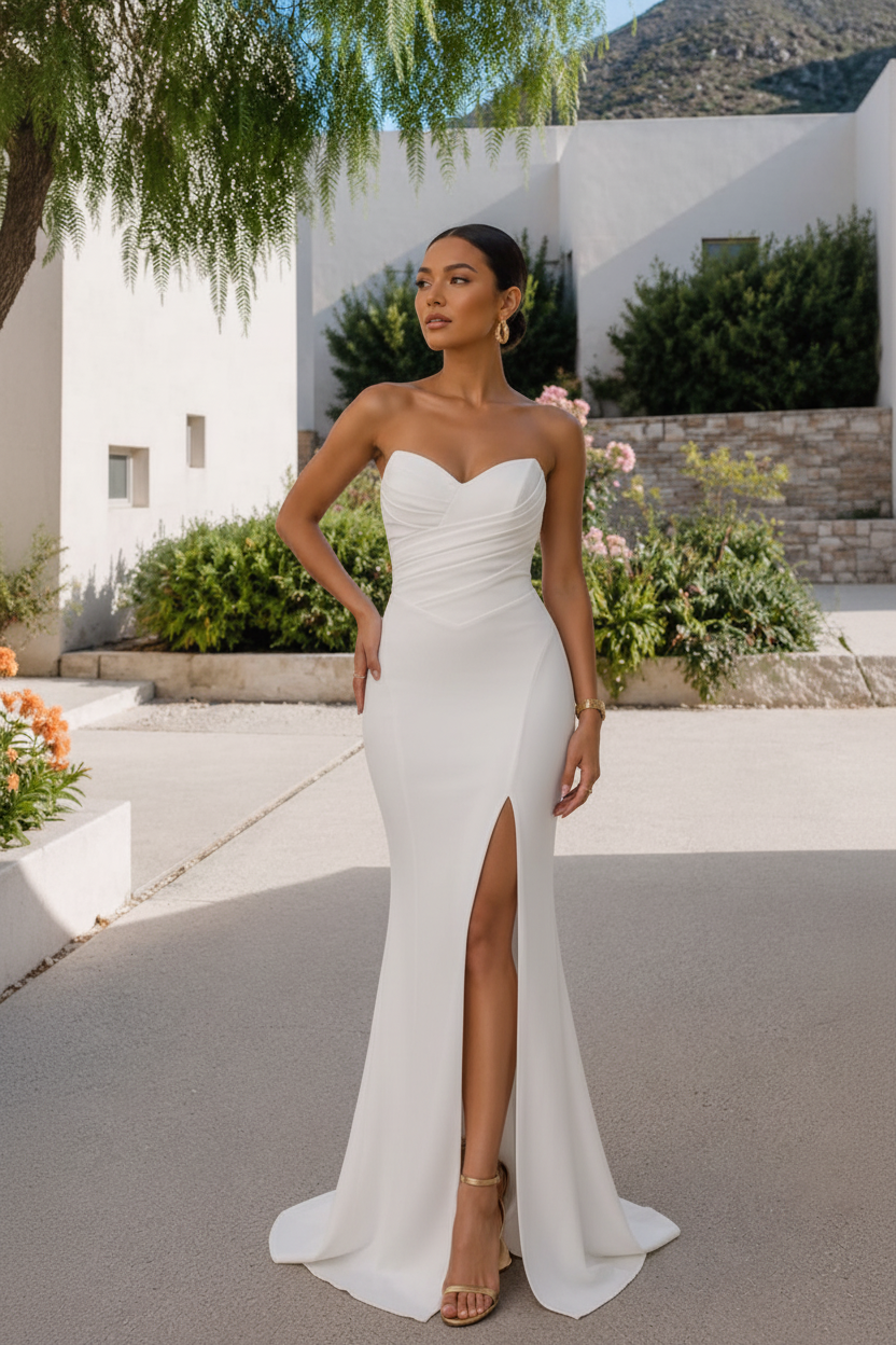 Vestido Halter Blanco con escote keyhole