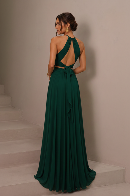 Vestido halter verde botella - espalda abierta con lazo
