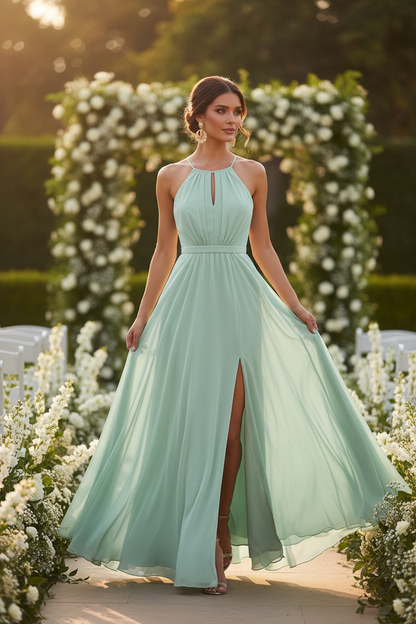 Vestido halter verde menta - caminando