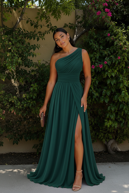 Vestido shoulder verde botella jardín