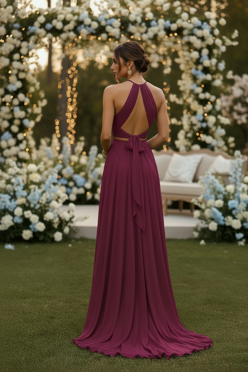 Vestido largo buganvilla halter - vista espalda boda