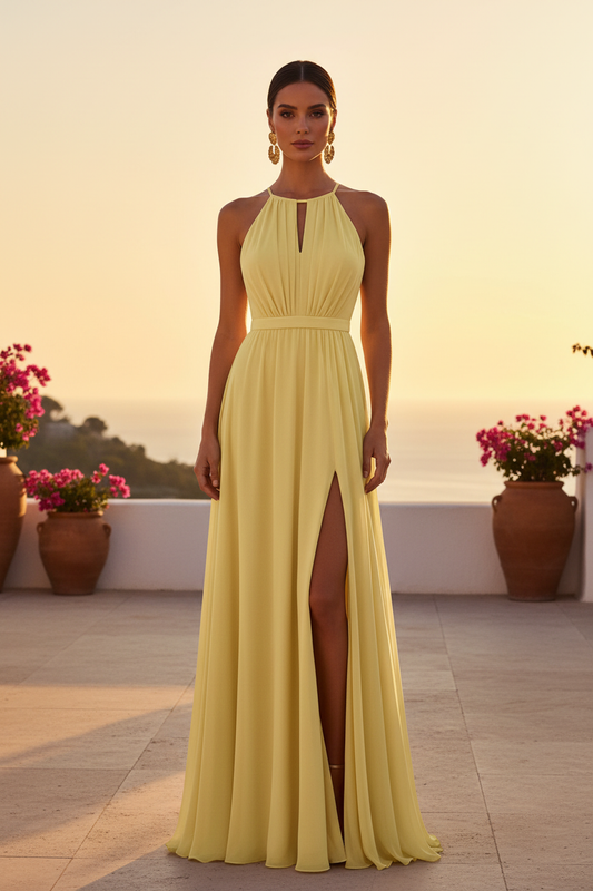 Vestido halter amarillo pastel - foto principal frontal