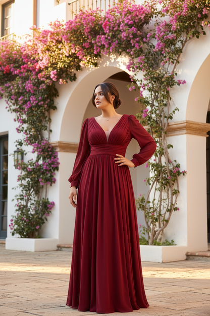 Vestido Gasa Manga Talla Grande Rojo Cereza - Villa mediterránea